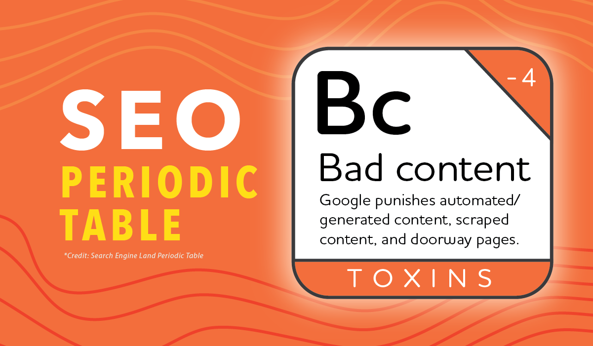 Marketlink SEO Periodic Table TOXINS Bad Content Blog